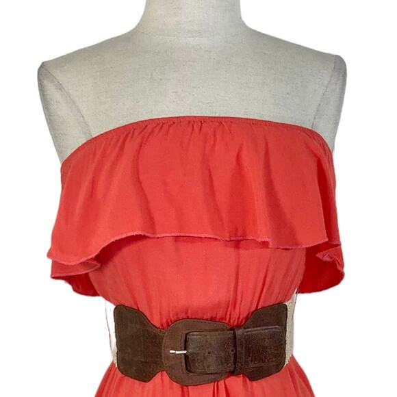 Orange ruffled strapless belted sundress by full tilt Women's xs boho hi low hem - Picture 9 of 9